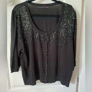 Elegant Black Sequin Button Down sweater